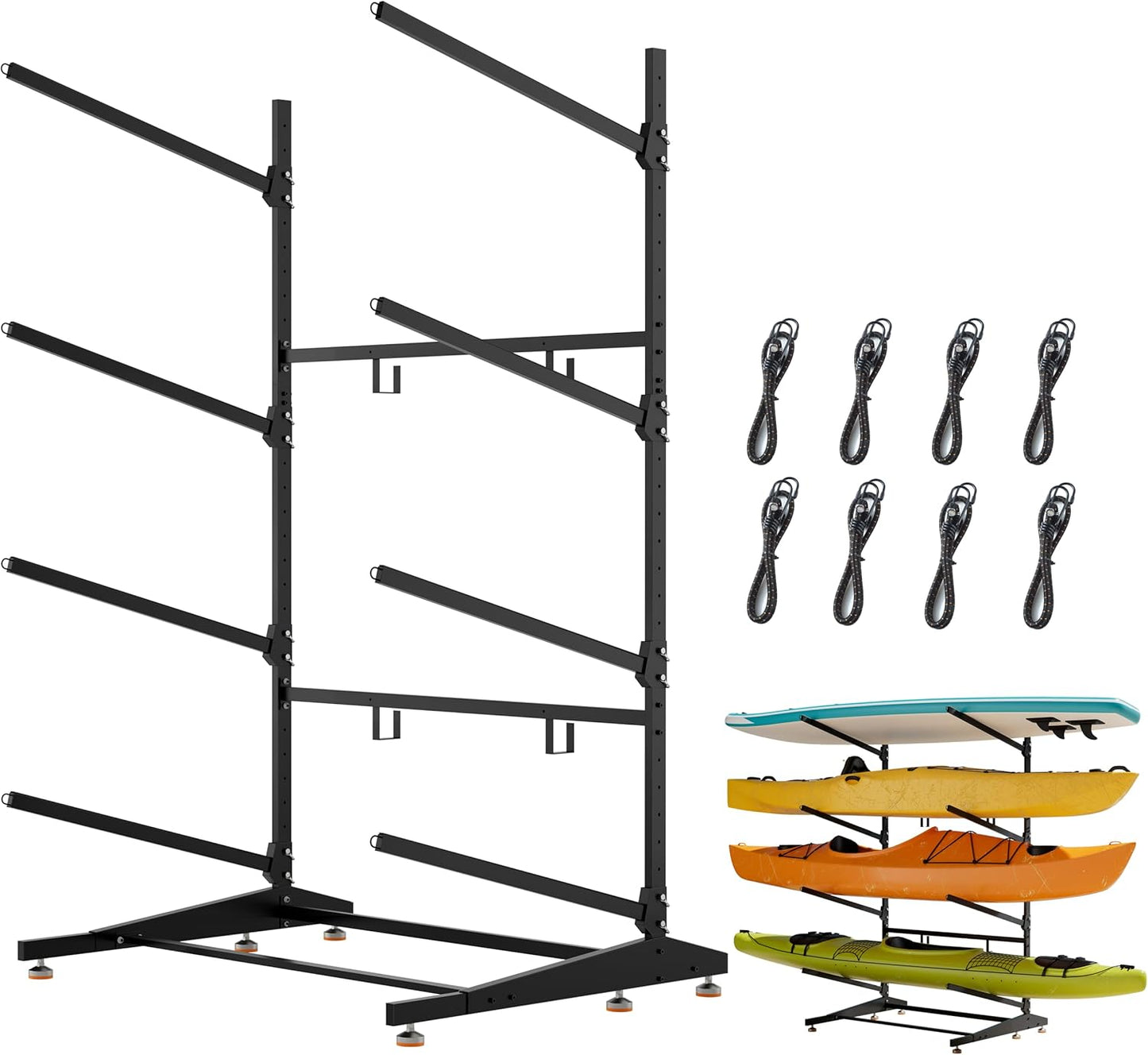 Kayak Storage Rack, Heavy-Duty Outdoor Canoe Rack, Reinforced, Thickened, and Enhanced Rust Resistance, Holds 440 lbs, for Safe Indoor and Outdoor Kayak Storage(4-Tier, Black)