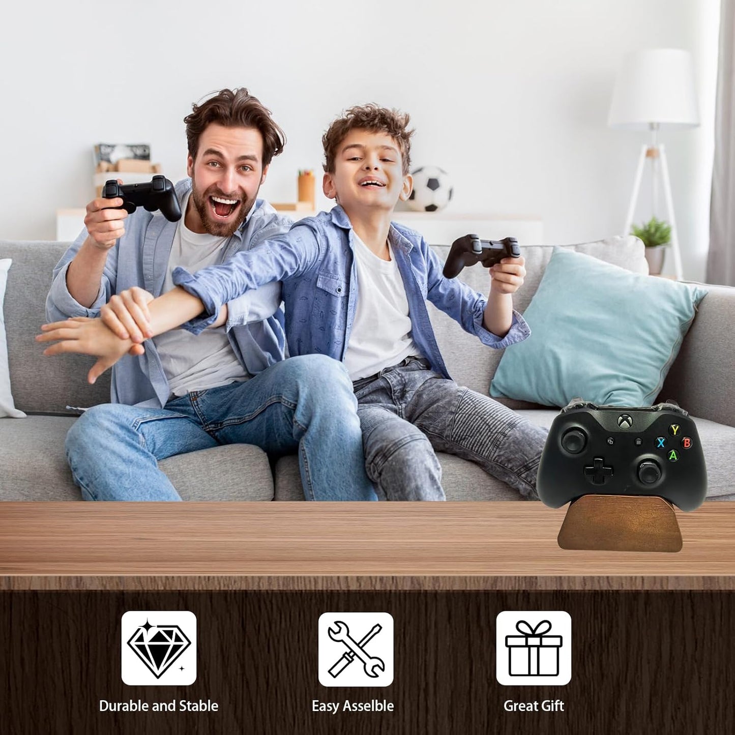 Solid Wood Controller Holder Gaming Controller Stand for Desk Controller Organizer Fits Xbox,Ps4,Ps5,Best Gift for Son,Husband,Boyfriend