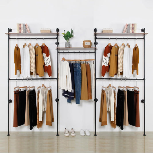 Industrial Iron Pipe Clothing Rack, 40inch Black Vintage Retro Shelving Wall Mounted DIY Garment Rack Rustic Farmhouse Kitchen Storage
