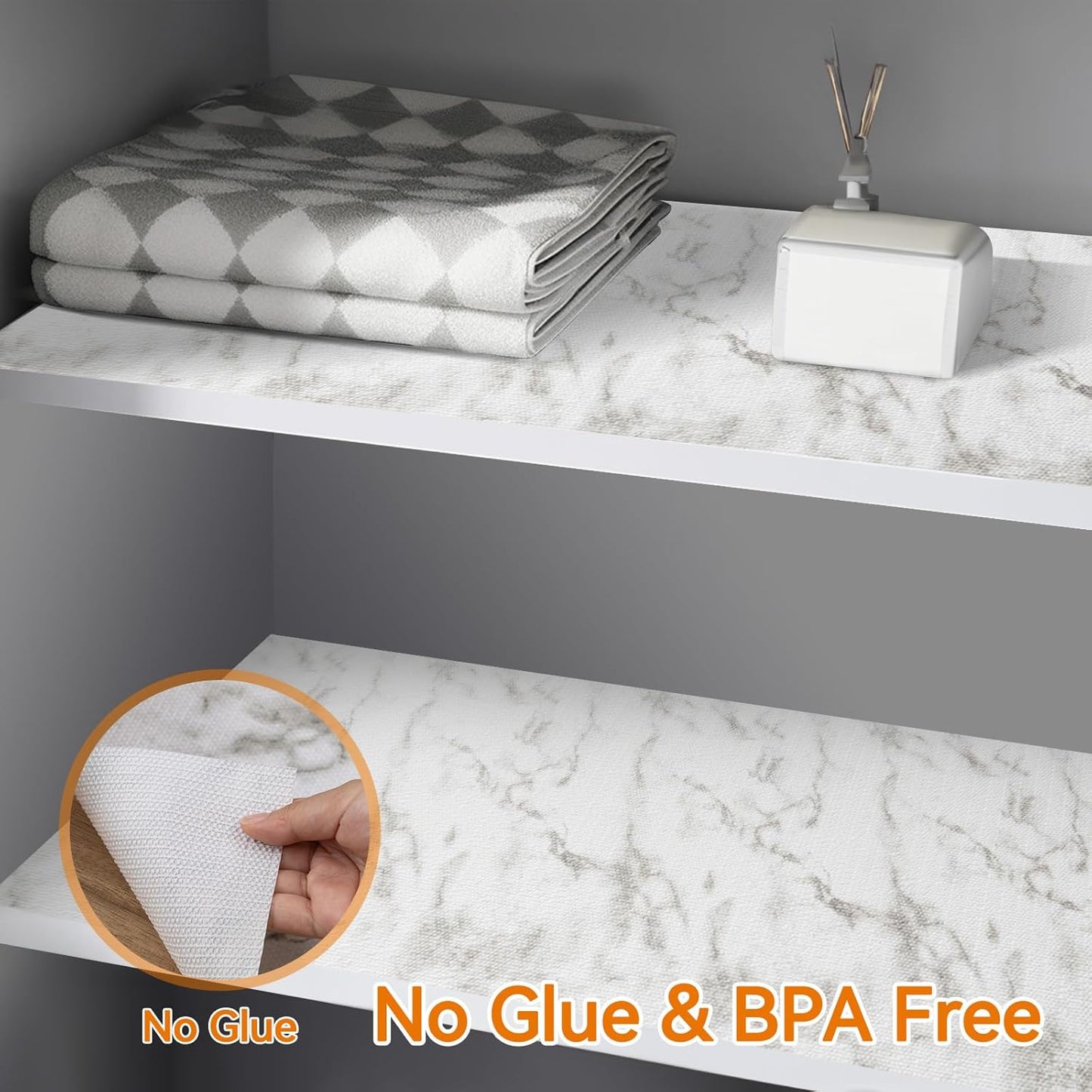 Shelf Liner Drawer Liner for Kitchen Cabinet Non-Adhesive, Strong Grip Anti Slip Cabinet Liners for Shelves, Durable Waterproof Cupboard Liner, Marble, 17 in x 10 Feet