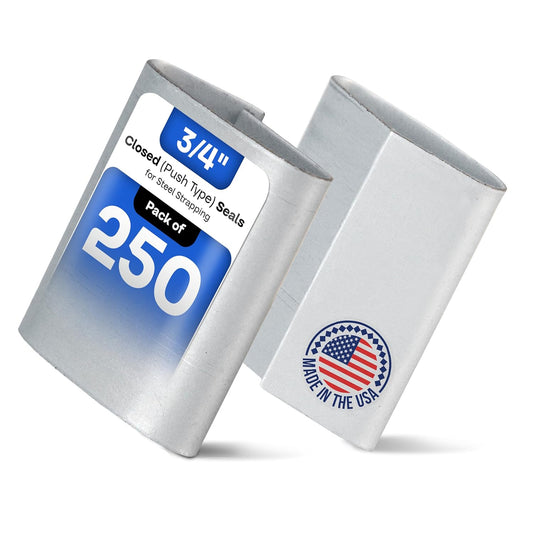 IDL Packaging 3/4" Closed (Push Type) Seals for Steel Strapping, Pack of 250 - USA-Made Sturdy Metal Clips for Securing Heavy Packaging & Pallet Banding - Superior Holding Power for Steel Banding Jobs