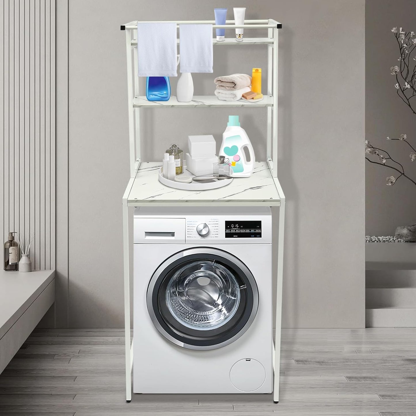 Over Washer and Dryer Shelves,Dryer Storage Shelf,3 Tiers Laundry Room Storage and Organizer Standing Shelf,Height Adjustable Laundry Room Shelves, Load-bearing Capacity 22lbs (White 3 Tiers)
