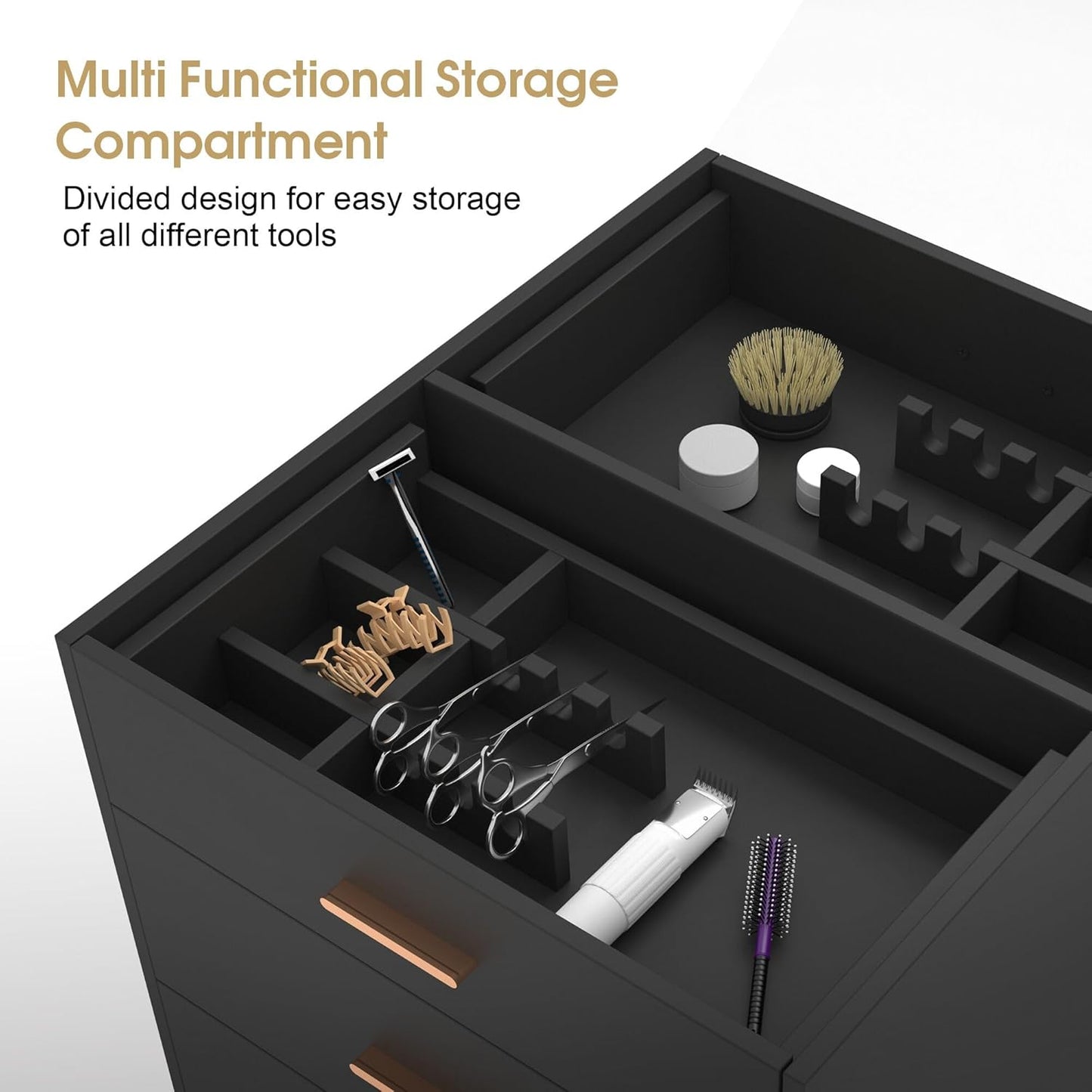BarberPub Dual Directional Tool Cabinet, Barber Cabinet with 8 Storage Drawers, Styling Salon Station for Hair Stylist, Double-Sided Tool Organizer with Glass 2017 (Black)