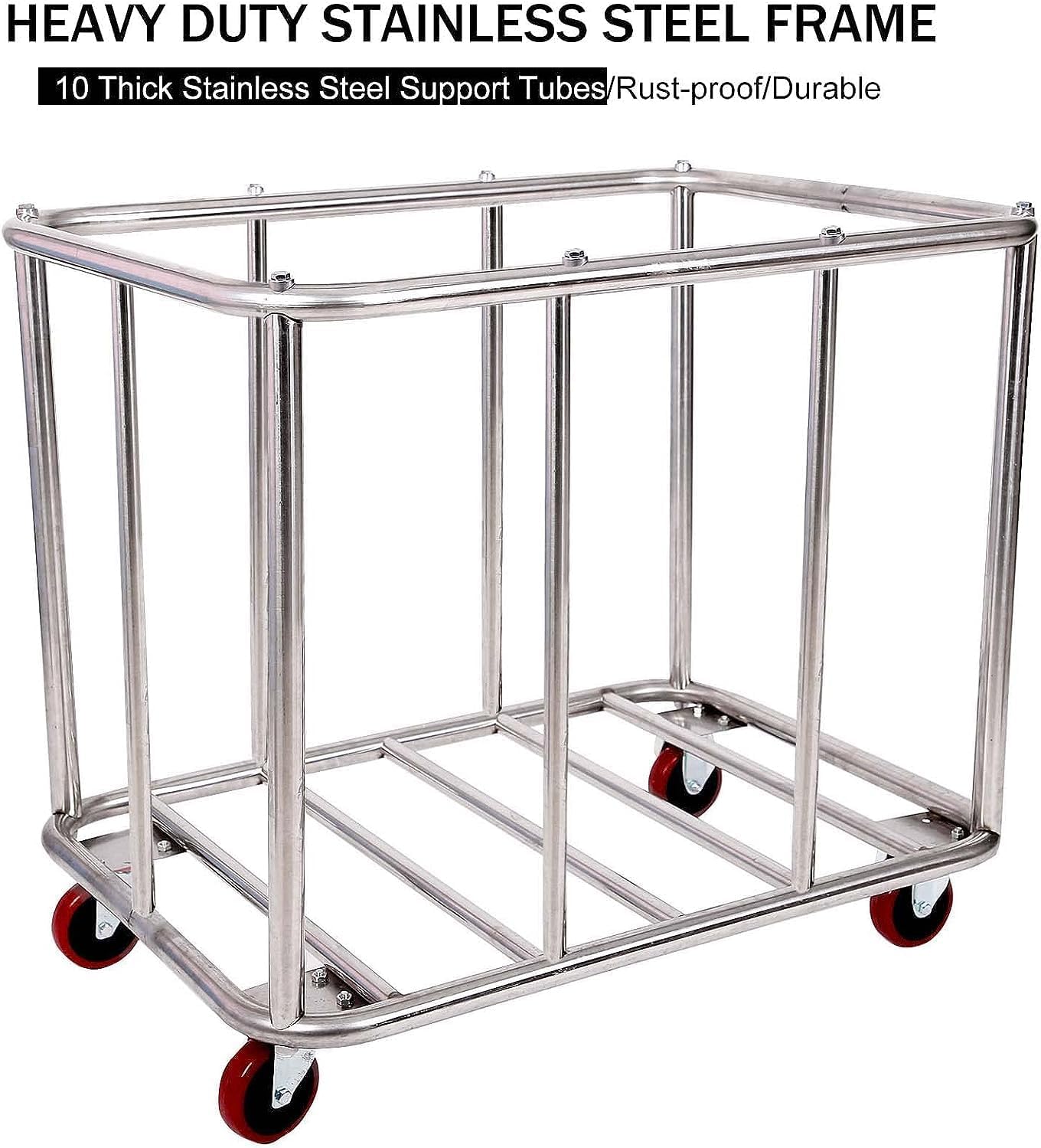 12 Bushels Laundry Cart for Commercial/Home,Heavy Duty Large Stainless Steel Rolling Laundry Basket with Wheels，for Hotel, School, Laundry,260LBS Load