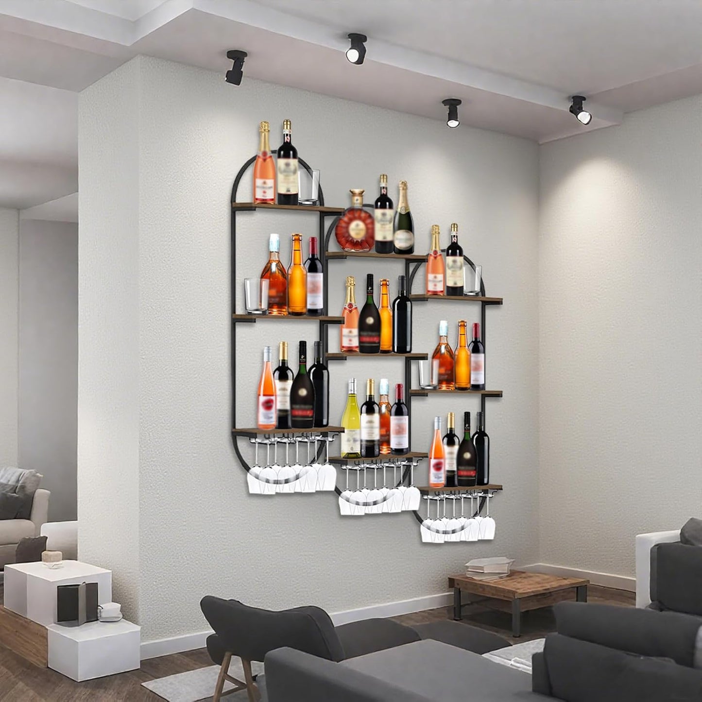 Wall Mount Wine Rack, 3-Tier Metal Oval Design Wine Rack Wall Mounted, Wine Bottle Holder for Home Bar, Wine Kitchen Storage Liquor, Champagne(Black, 1PCS)