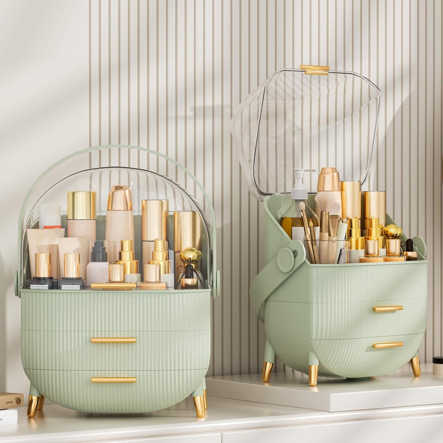 Makeup Organizer Skincare Organizers - Cosmetic Display Cases with Transparent Cover, SkinCare Organizers for Bathroom Countertop, Bedroom Vanity Desk, Lipstick Organizer, Green