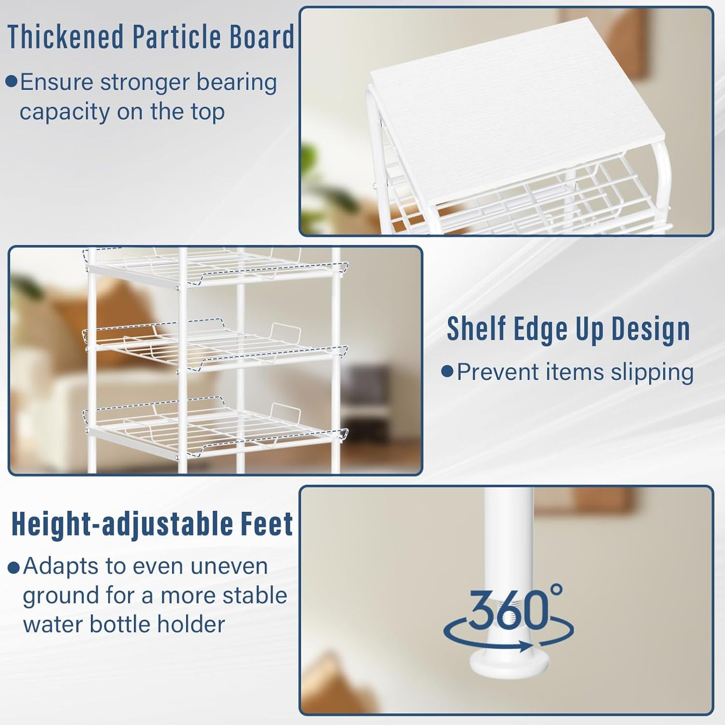 Vrisa Water Bottle Organizer 7 Tier Free Standing Water Bottle Holder Stand with Storage Shelves Beverage Drink Soda Can Rack Dispenser Metal Storage Shelf for Kitchen Pantry Party Office, White