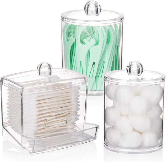 Tbestmax Qtips Dispenser Bathroom Container, 10/12 oz Big Cotton Ball Holder, Clear Plastic Apothecary Jar Organizer for Storage Cotton Swab, Floss Picks