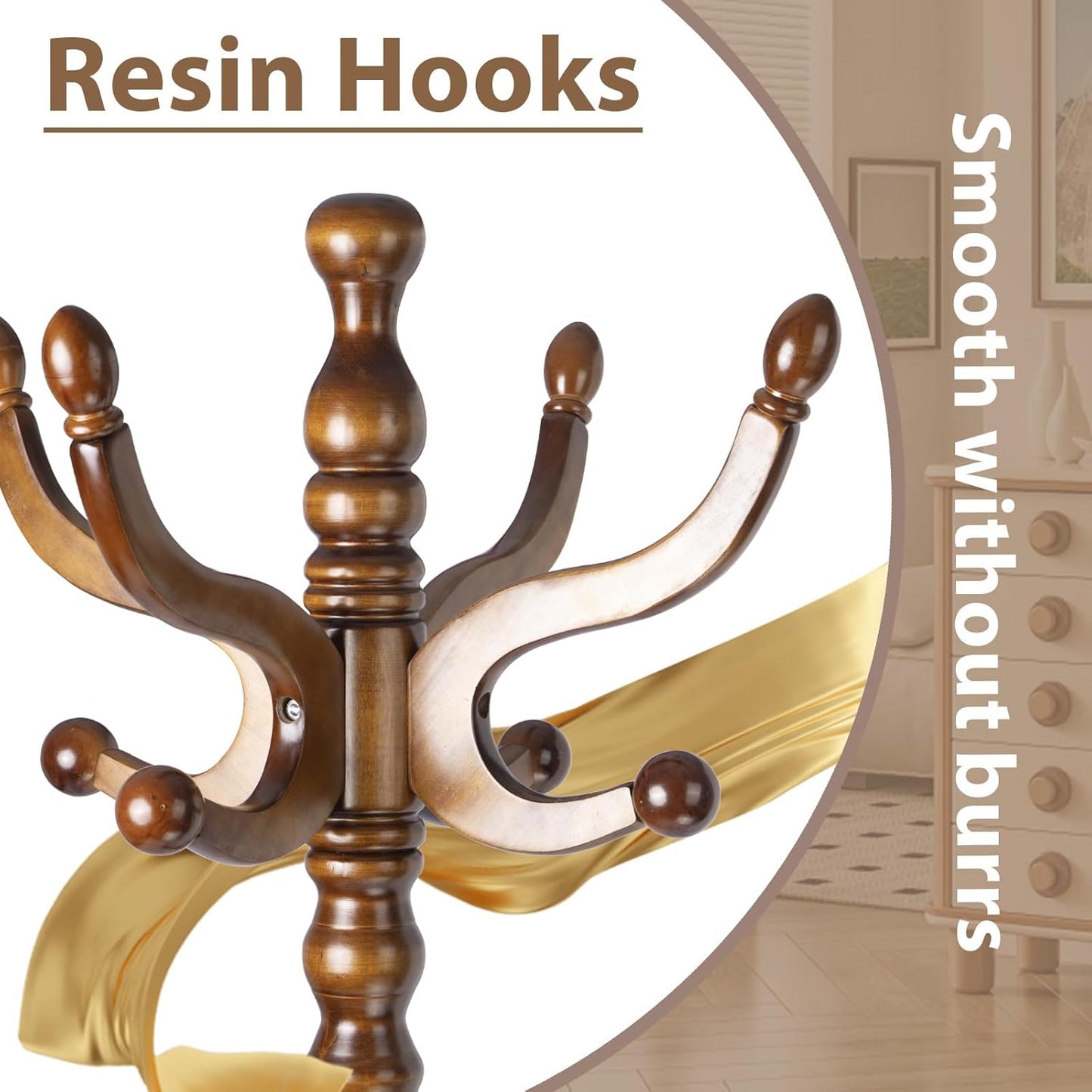 Solid Wooden Coat Rack Stand, Coat Racks Freestanding with 14 Hooks, Natural Birch Wood Coat stands with Sturdy Round Base, Tree Coat Hanger Standing for Entryway Bedroom Office (Walnut disc)