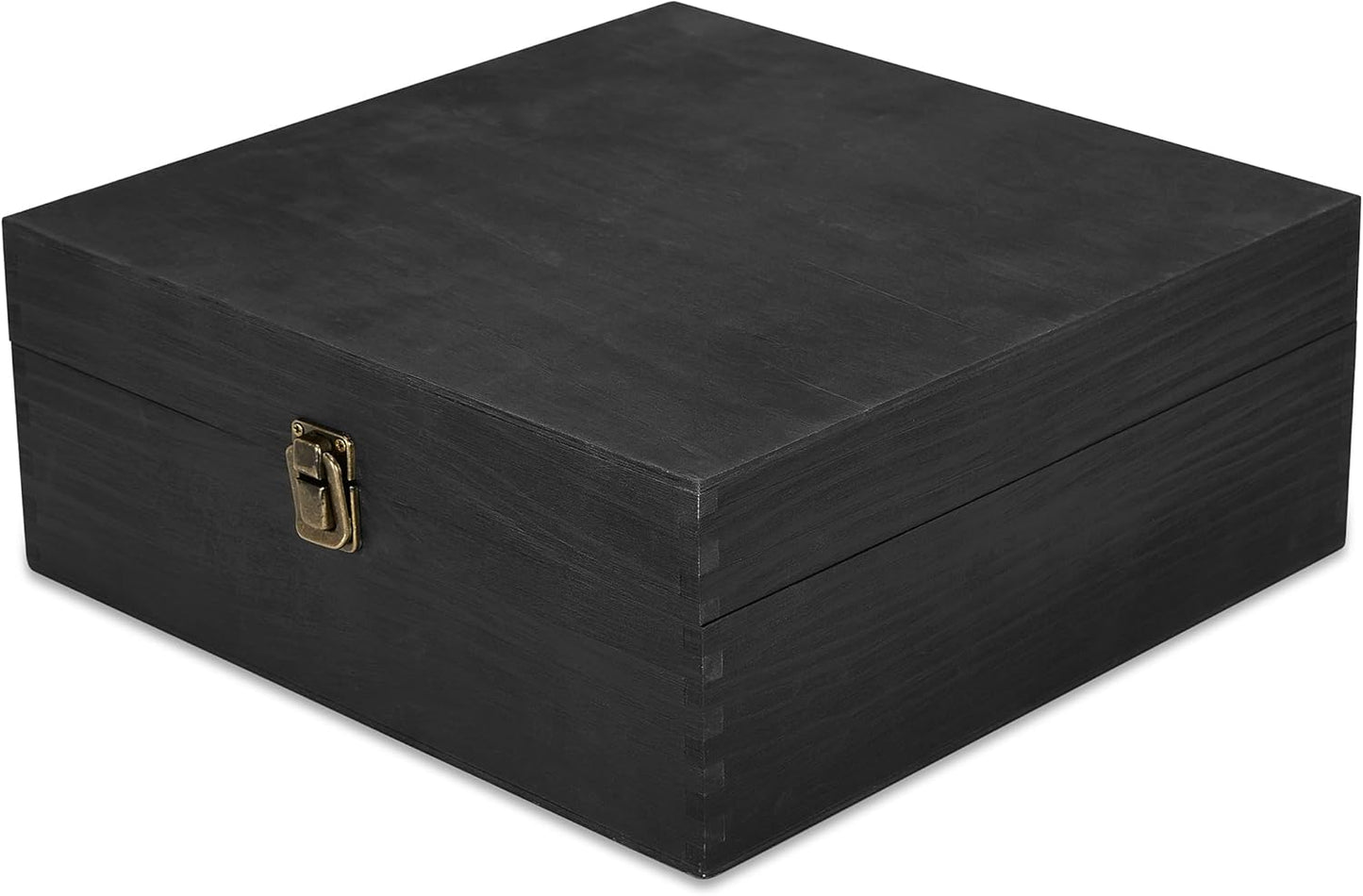 makerflo Large Black Pine Wood Memory Box with Black Felt Inside, Hinged with Clasp, Keepsake Wooden Box Ideal for Craft and Personalization (Laser Engraving, Epoxy, UV DTF, and Vinyl) – Pack of 1