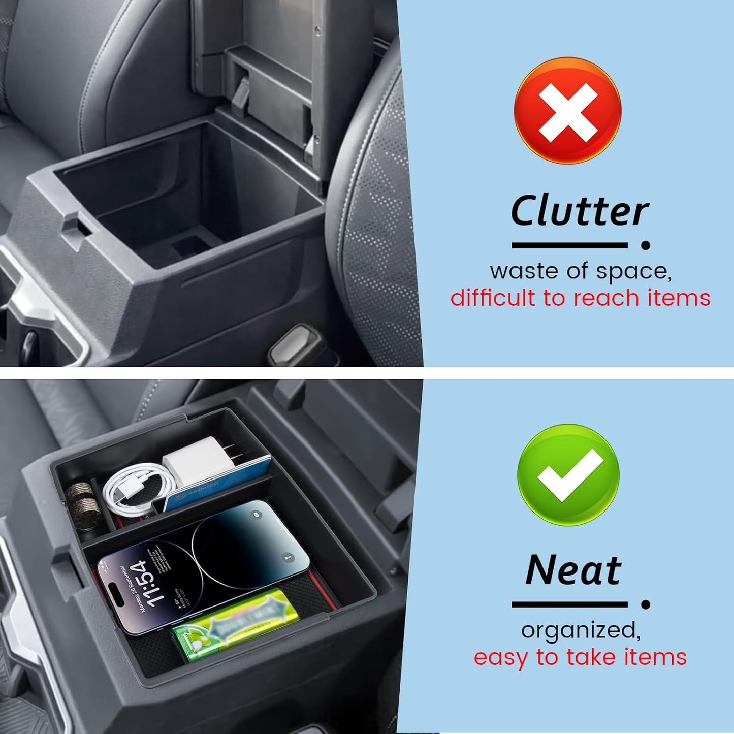 Center Console Organizer Compatible with 2024 2025 Toyota Tacoma Console Armrest Storage Box Interior Insert Storage Tray Secondary Accessories-Red