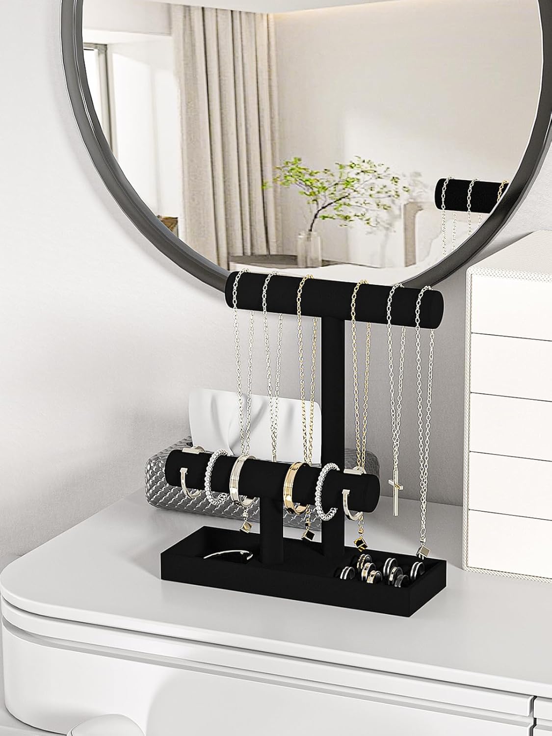 Bracelet and Necklace Holder,Velvet Jewelry Necklace Display Organizer Stand,bracelet Holder for Selling,Bracelet and Necklace Storage Tree (Style 2（Black）)