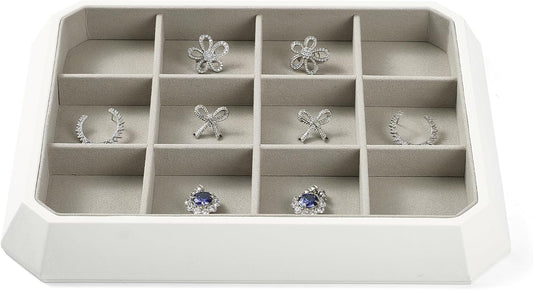 PU Leather Jewelry Organizer Tray - 12 Grid Stackable Jewelry Display for Bracelets, Earrings, Rings & Necklaces - Grey Jewelry Storage Tray for Dresser, Drawer, Store Display (11”x9”)