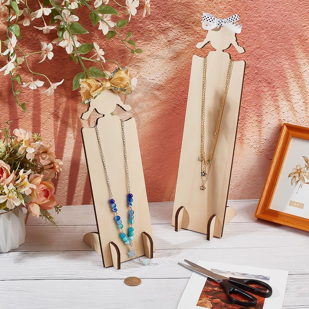 PH PandaHall 2pcs Wood Hair Clip Display Stand 2 Sizes Hairband Holder Racks Wooden Headband Storage Display Board Cute Hair Tie Necklace Holders for Headband Hair Accessories Organizer Dresser