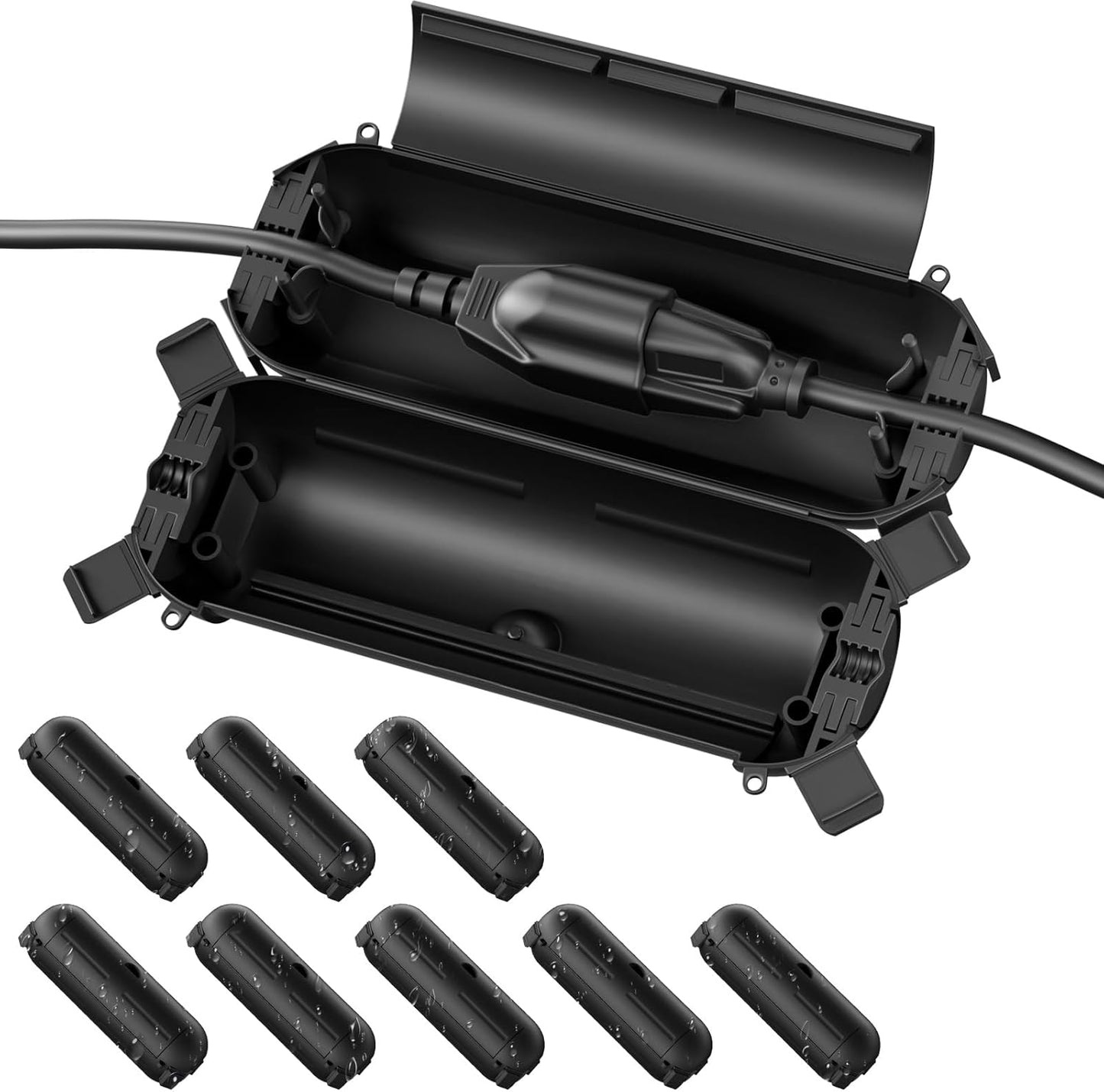 Flemoon [9 Pack] Outdoor Extension Cord Safety Cover, IPX4 Waterproof Connection Protector, Weatherproof Electrical Box for Outdoor Plug, Outlet, Holiday Light, Christmas Decorations, Black