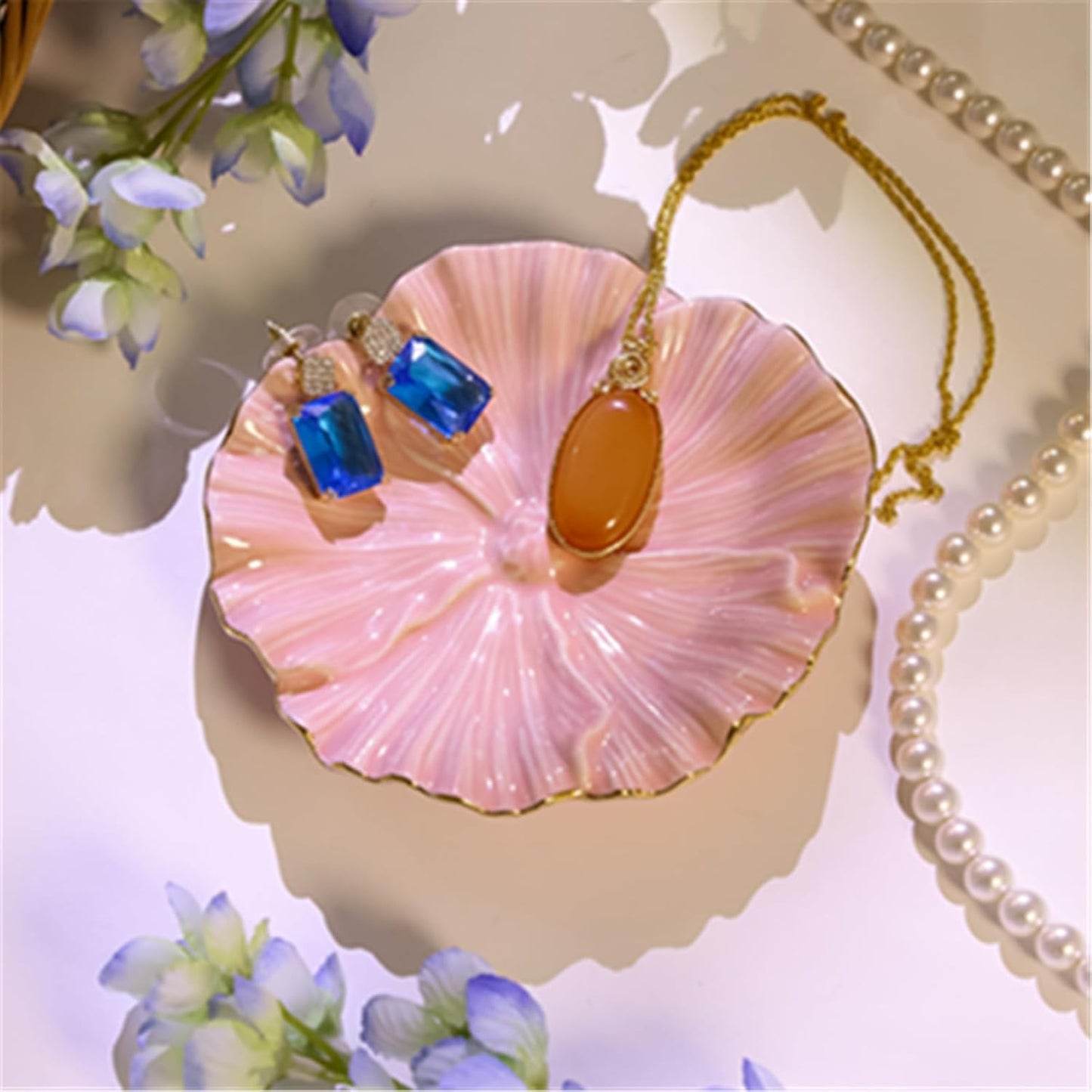 Flower Ring Dish, Ceramic Ring Holder Jewelry Tray Trinket Dish, Fairy Organizer Plate Vanity Decorations, Gifts for Friends Sisters Daughter Mother (Pink)
