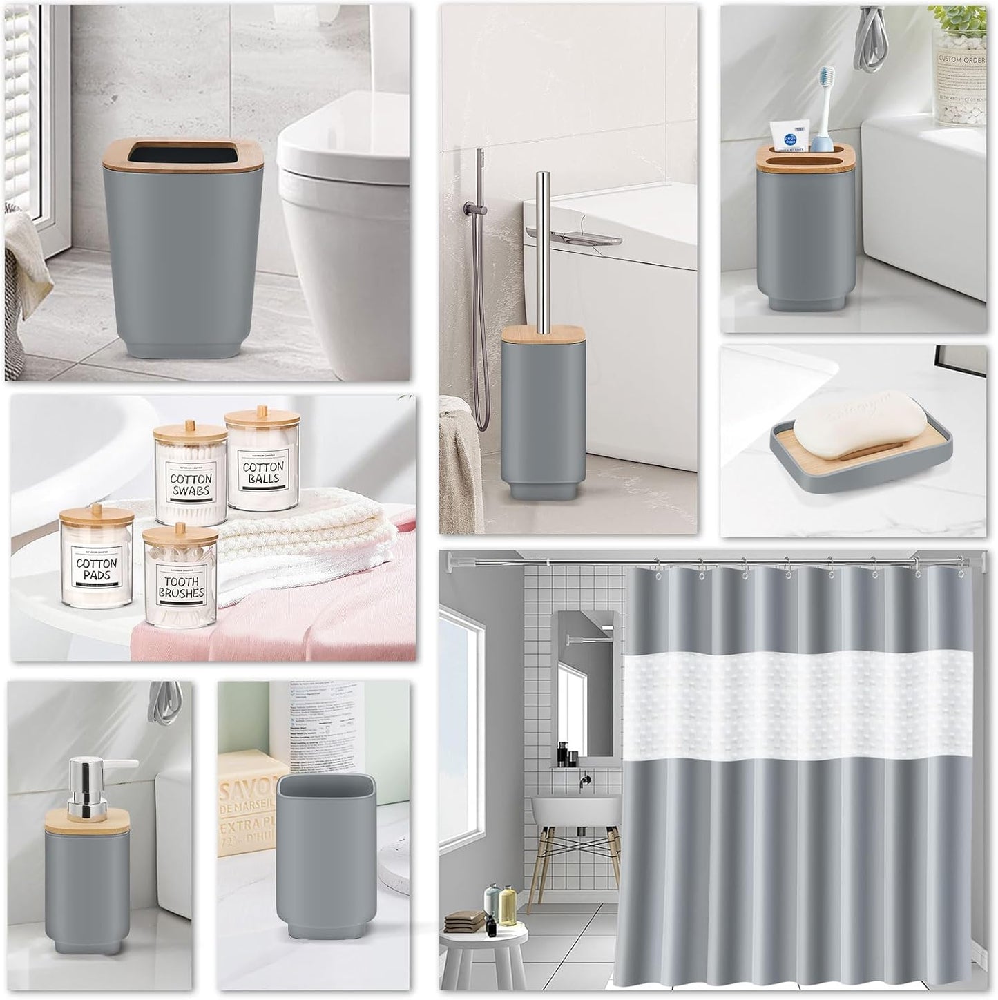 IMAVO Bathroom Accessories Set,Grey Bathroom Set,11 Pieces Bathroom Accessory Set,Trash Can for Bathroom Accessories Décor and Housewarming Gifts