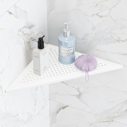 Bathroom Corner Shelf, Recessed 12" Shower Shelf Caddy, SUS304 Stainless Steel Shelf Wall Mount Triangular, No Drilling, Matte White