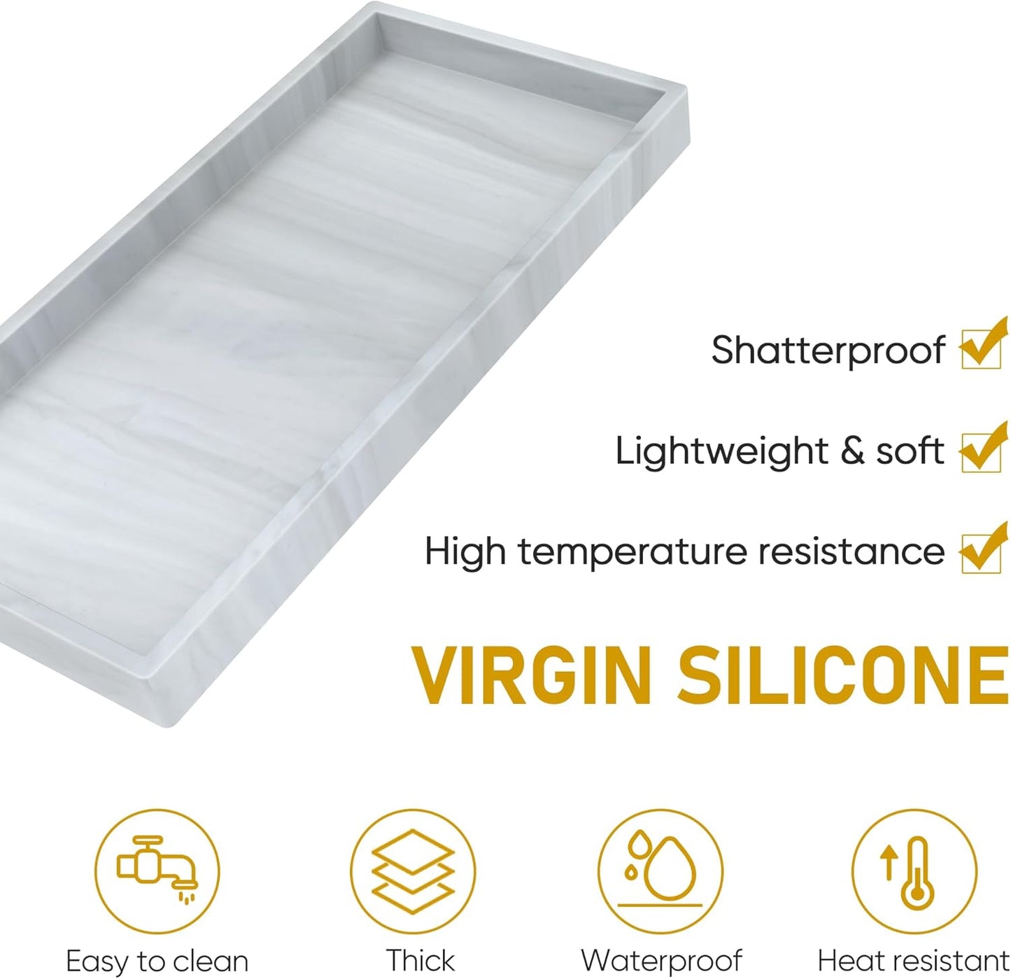 Bathroom Counter Tray,EG-SIPRO High-Grade Thickened Silicone Bathroom Vanity Tray,Shatterproof Durable Rectangle Bathroom Tray Soap Dispenser Tray for Bathroom Countertop,Small+Large (EGTRAY)