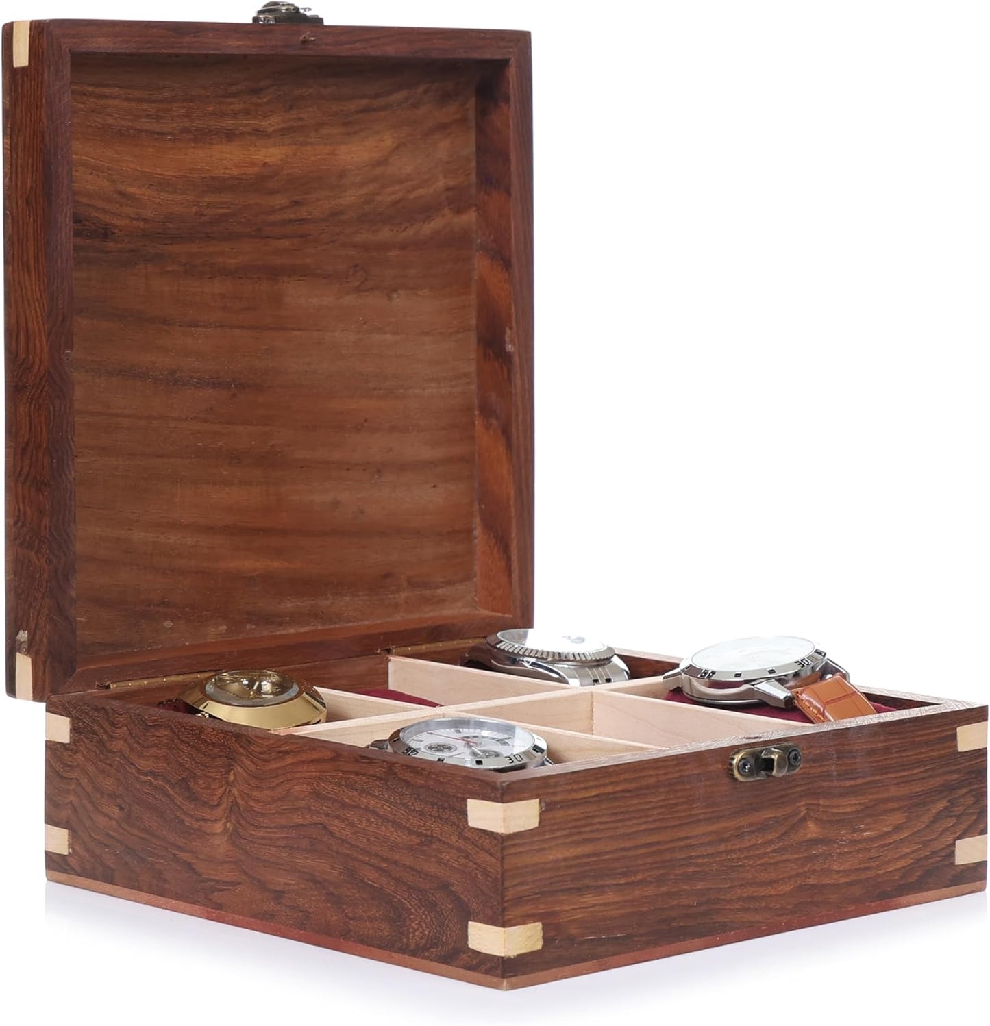 Wooden Watch Box for Men & Women, Watch Organizer & Display Case, Premium Long-Lasting Watch Holder for Storage, Elegant Gift for Watch Collectors (Wood Top, 6 Slots)