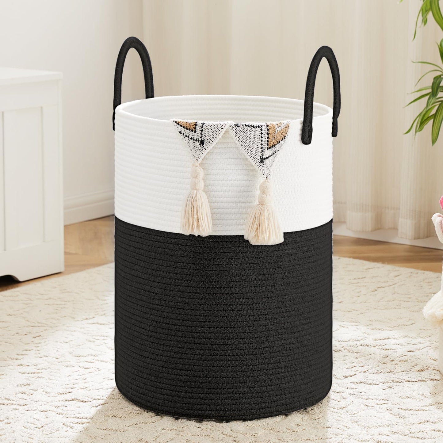 Laundry Basket,Woven Cotton Rope Laundry Hamper,80L for Decorative Storage of Dirty Clothes,Toys and Blankets in Bathroom,Baby Room and Living Room