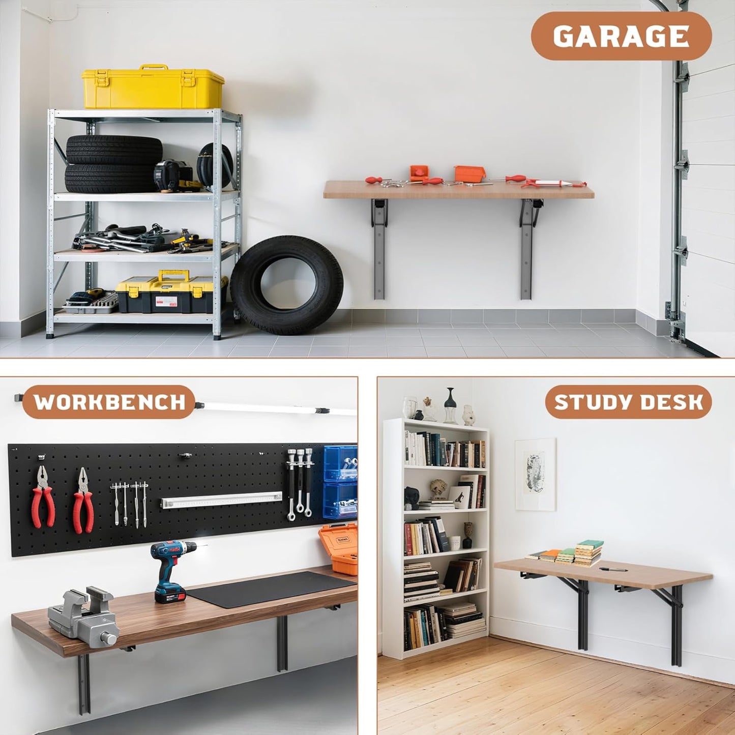 TORACK Heavy-Duty 18 inch Folding Wall Shelf Brackets, Space-Saving Collapsible Shelf Brackets for Garage, Kitchen, Laundry, 550 lbs Capacity, Wall-Mounted Support Hinges for Workbench/Table