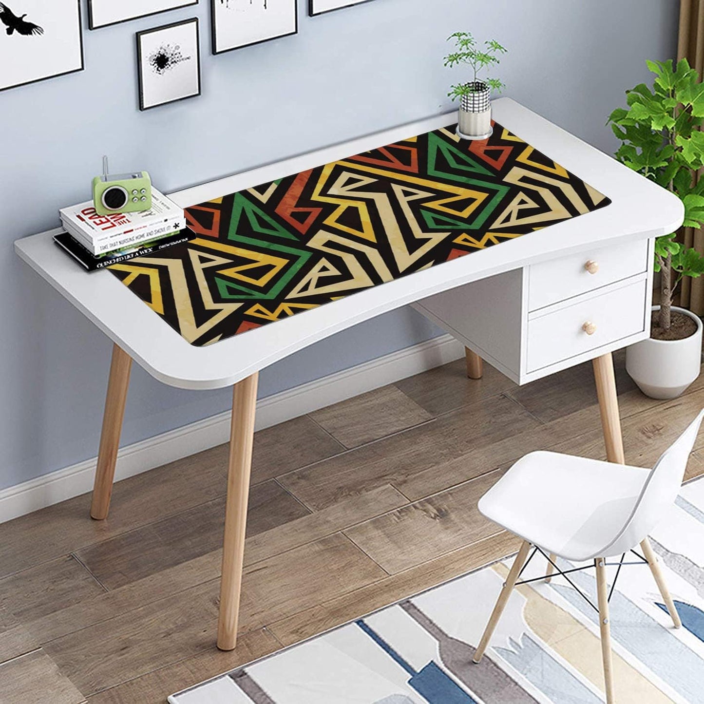 African Geometric Gaming Mouse Pad XXL Large Desk Mouse Pad Keyboard Mat with Stitched Edges Waterproof Non-Slip Desk Mat for Laptop,Keyboard,Computer 35.4 * 15.7 Inch