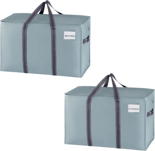 VENO 2 Pack Moving Bags and Large Christmas Storage Bins with lids. Alternative to Moving Boxes, Packing Supplies for College. Extra Large Heavy Duty Totes for Packaging (Light Blue Matte, 2 Pack)