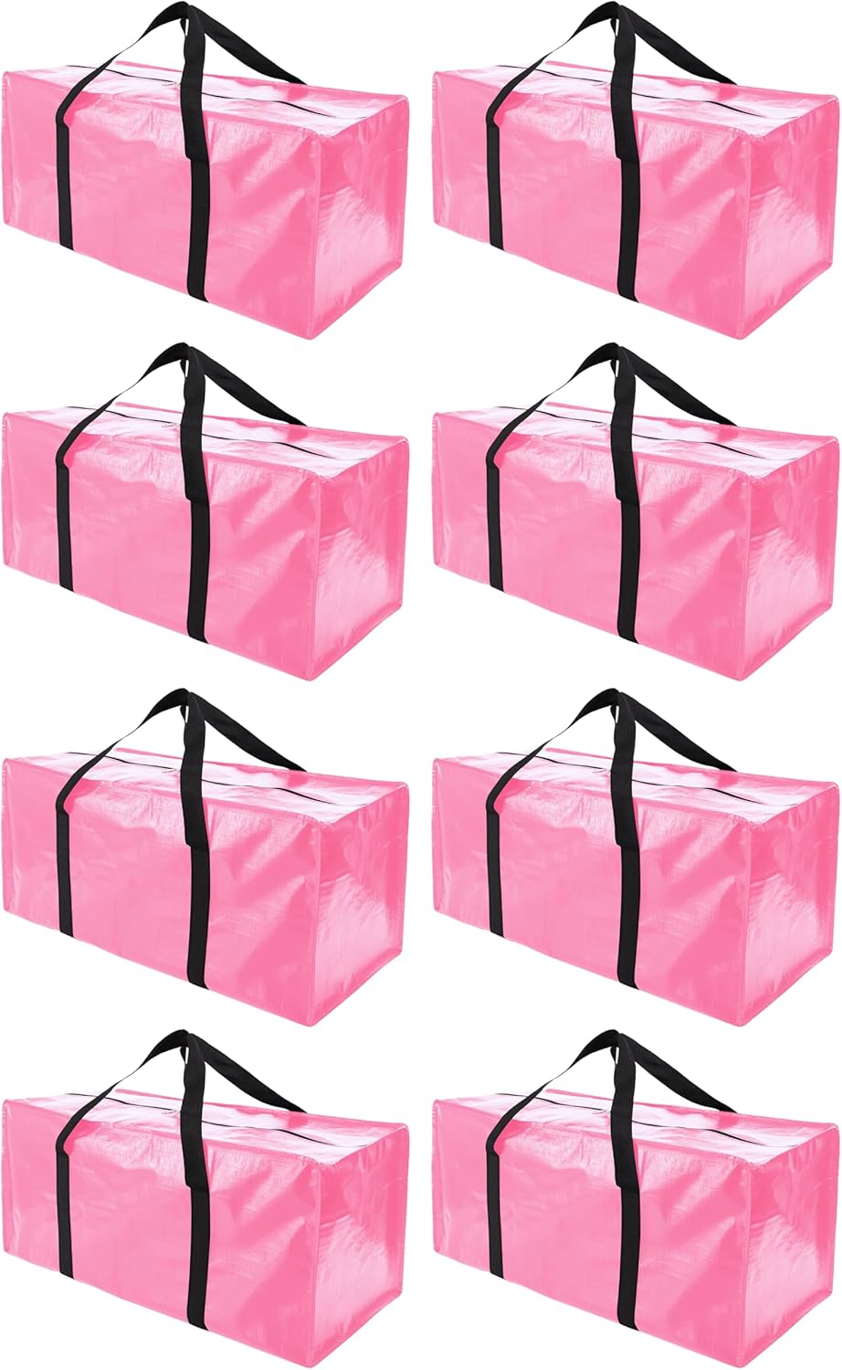 8 Pack Extra Large Moving Bags with Zippers & Carrying Handles, Heavy-Duty Storage Tote for Space Saving Moving Storage, Fold Flat, Alternative to Box and Bin,Pink