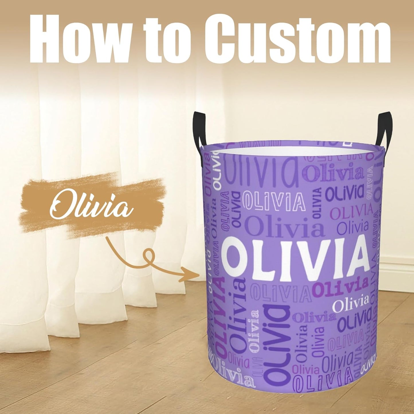 Custom Name Laundry Hamper, Personalized Laundry Basket with Name for Boys Girls Kids Men Women, Customized Name Dirty Clothes Basket Gifts for Clothes Toy Bathroom Bedroom Laundry Room Dorm