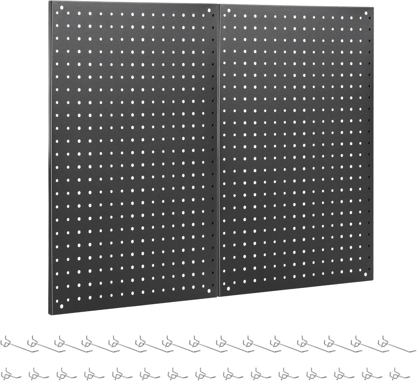 Pegboard, 2 PCS 24"×16" Metal Peg Board Panels Black Modular Wall Organizer Kit with 30 Hooks, Dual-Size Hole Design for Home Tool Storage, Garage Organization, Kitchen, Office, Craft Room