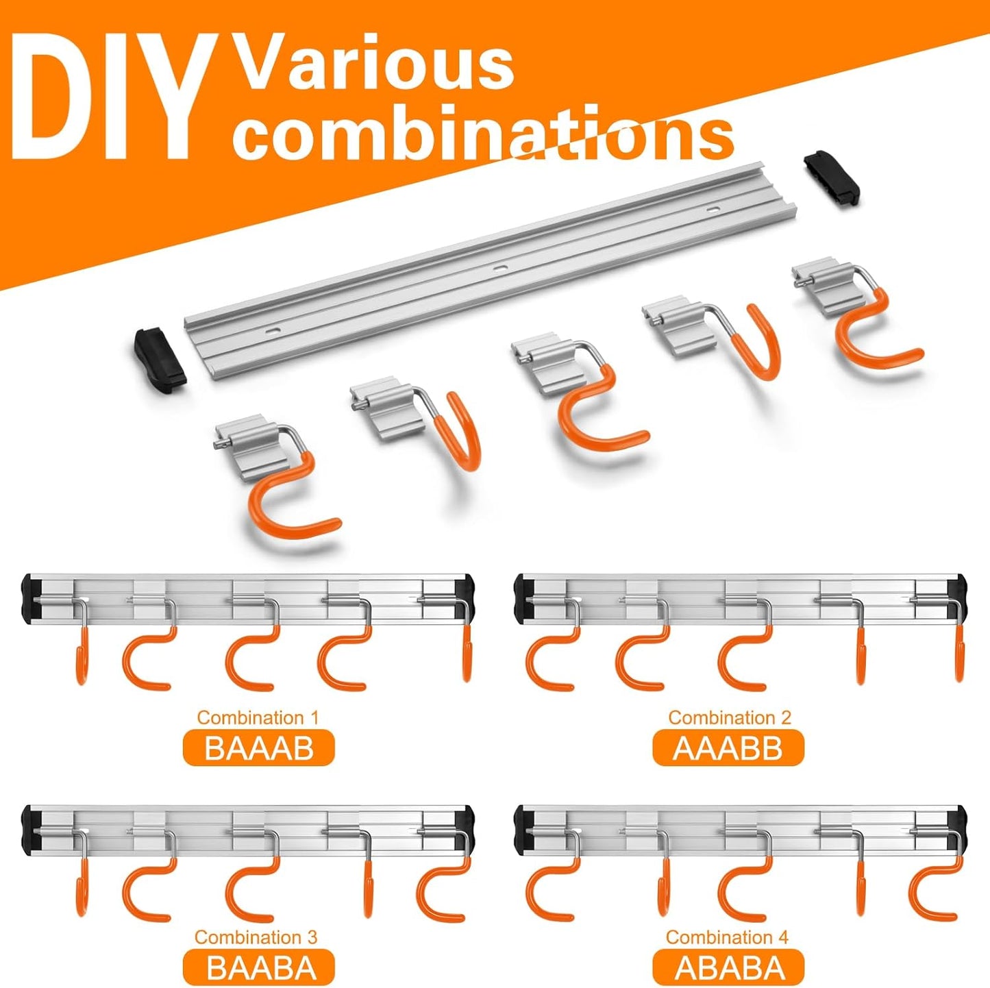 34.5'' Aluminum Alloy Garden Tool Organizer Wall Mount Garage Organizers and Storage with Hooks Tool Hangers for Shed Hooks for Shovel, Rake, Broom & More