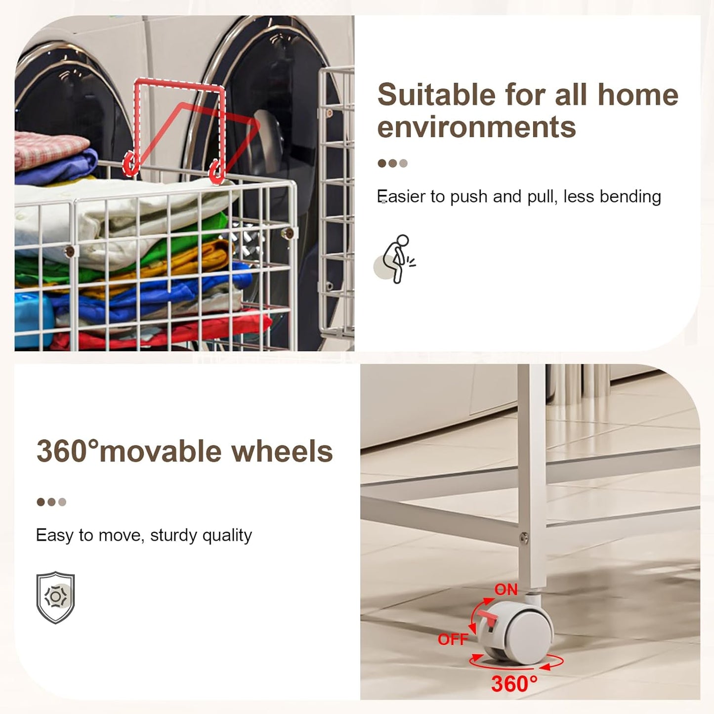 Wire Laundry Hamper Cart,80L Laundry Hamper Trolley with Pull Handle,White High Laundry Basket Cart for Laundry Room,Bathroom,Bedroom-White（23.6 * 15.75 * 28inch）