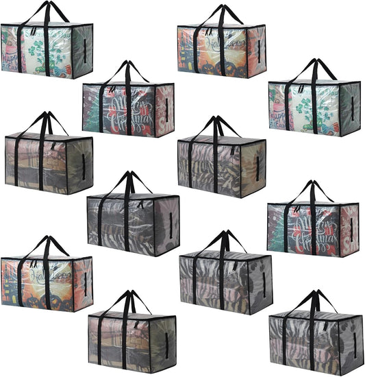 Heavy Duty 93L (24.5 Gallon) Stackable Storage Bins with Fully Openable Lids, Moving Bags Heavy Duty, Clear Plastic Totes for Moving Storage, Home Organization, Closet, Dorm Room. 12 pack