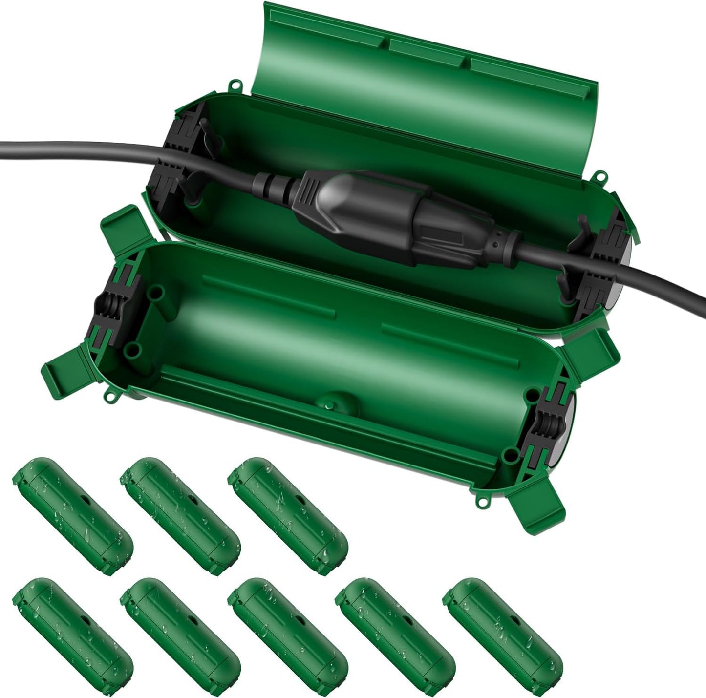 Flemoon [9 Pack] Outdoor Extension Cord Safety Cover, IPX4 Waterproof Connection Protector, Weatherproof Electrical Box for Outdoor Plug, Outlet, Holiday Light, Christmas Decorations, Green