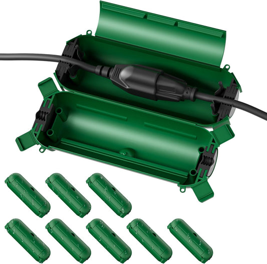 Flemoon [9 Pack] Outdoor Extension Cord Safety Cover, IPX4 Waterproof Connection Protector, Weatherproof Electrical Box for Outdoor Plug, Outlet, Holiday Light, Christmas Decorations, Green