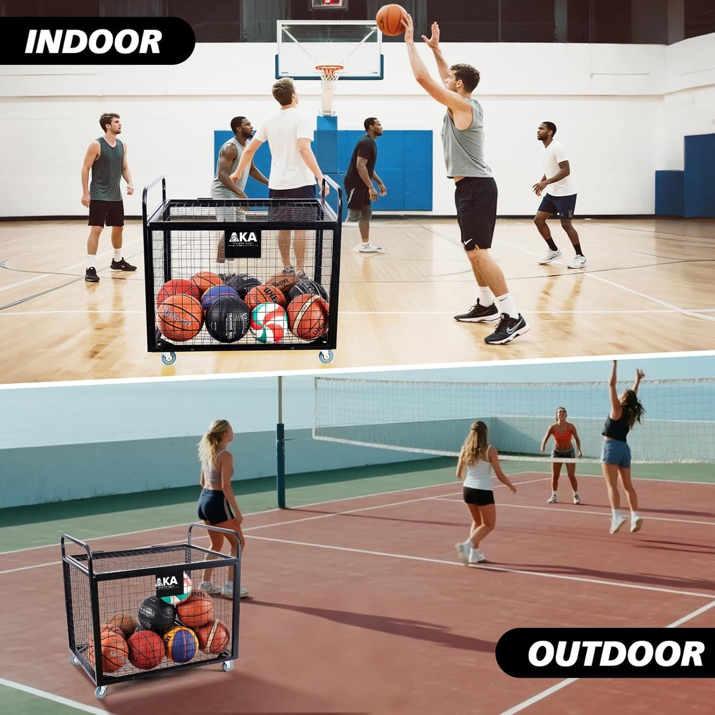 AKA Sports Ball Equpment Cart | Ball Storage for Soccer, Volleyball, Football | Ball Organizer | Ball Rack with Wheels