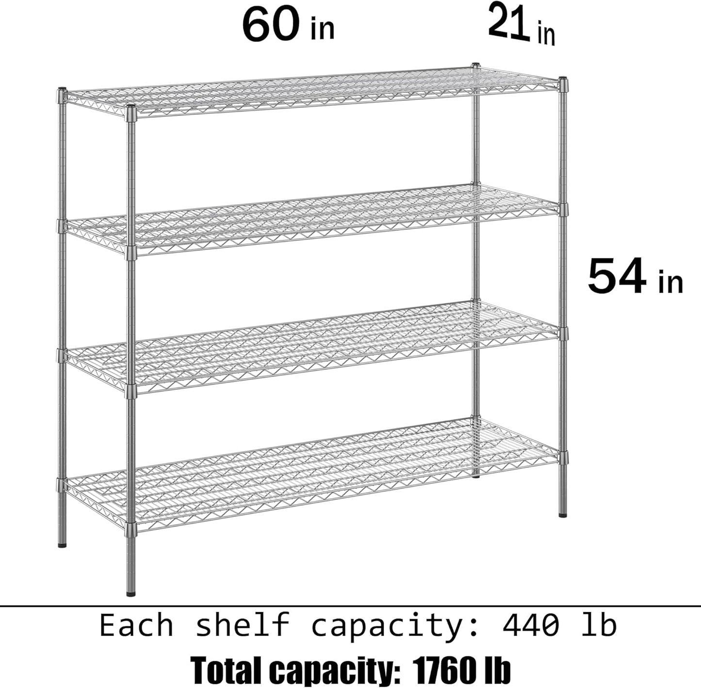21" Deep x 60" Wide x 54" Height Wire Shelving Kit | 4-Tier | NSF Commercial Storage Rack Unit