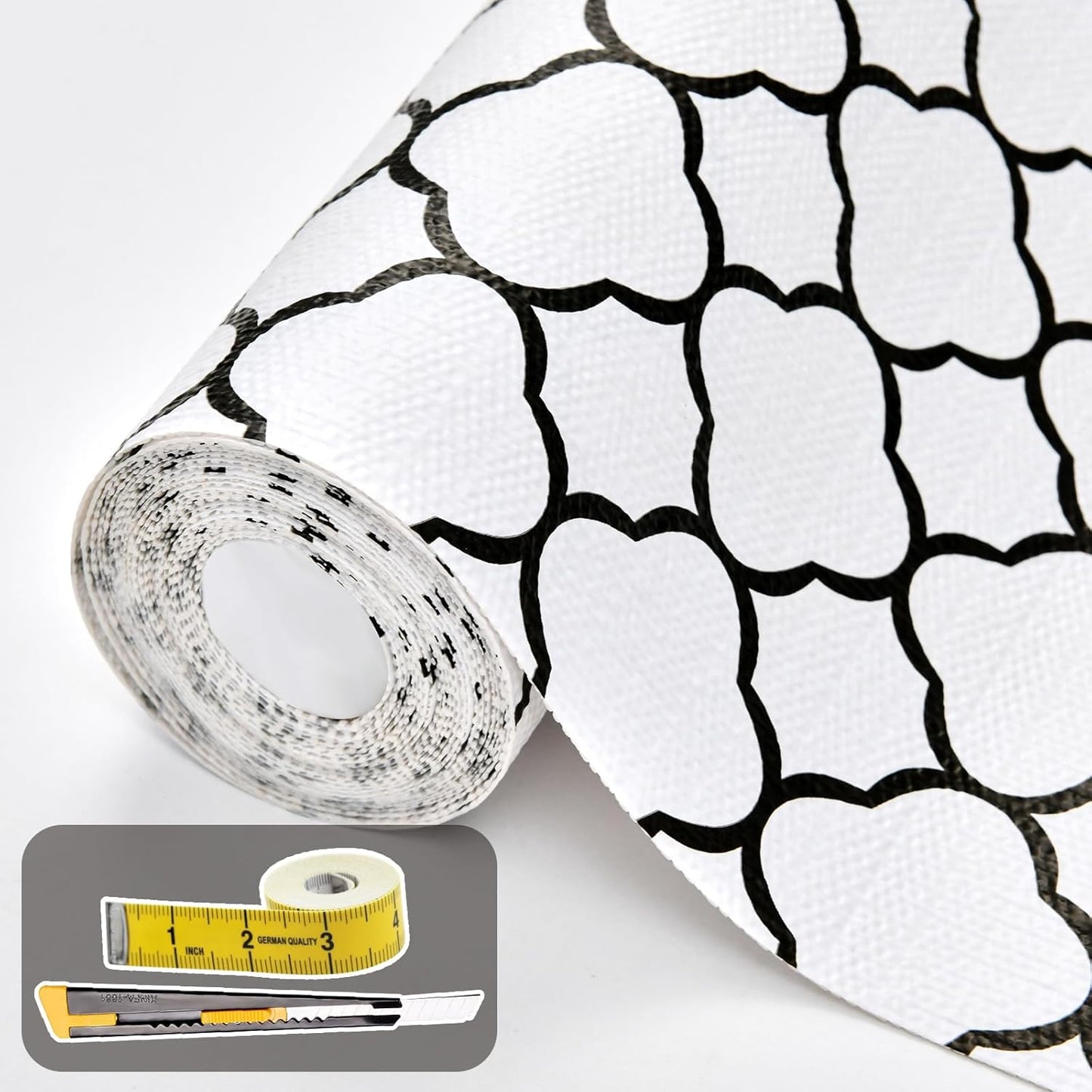 Shelf Drawer Liners for Kitchen Cabinets 11.8 x 236 Inches Non Adhesive Drawer Liner Thickened Refrigerator Liner Black Quatrefoil Strong Non-Slip Paper for Tool Box with Knife and Tape Measure