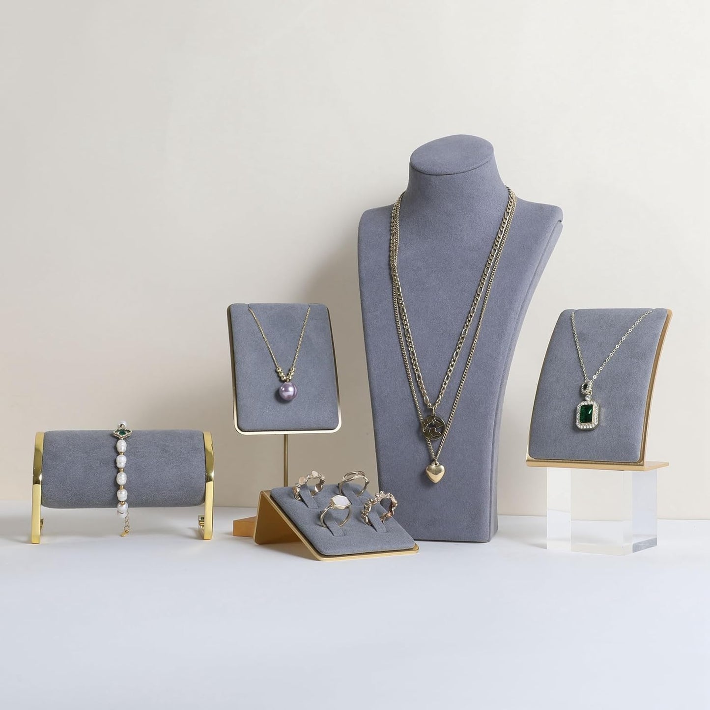 GemeShou Grey necklace storage organizer for sale, Velvet necklace holder stand, jewelry bust display stands, Jewelry Mannequin for Countertop, Showcase【Grey-Medium height 10.43 inch】