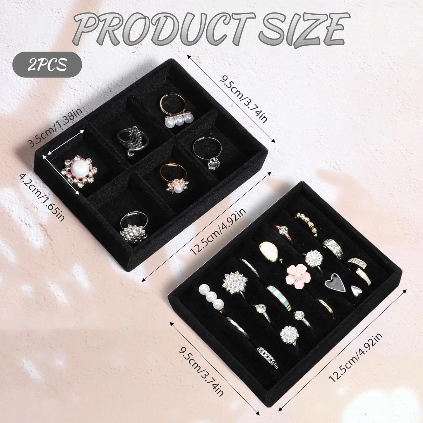 2 PCS Black Velvet Stackable Ring Organizer Tray, Earrings Display Tray Storage, Small Jewelry Trays, Display Storage Holder for Ring Earrings Jewelry (2 Styles)