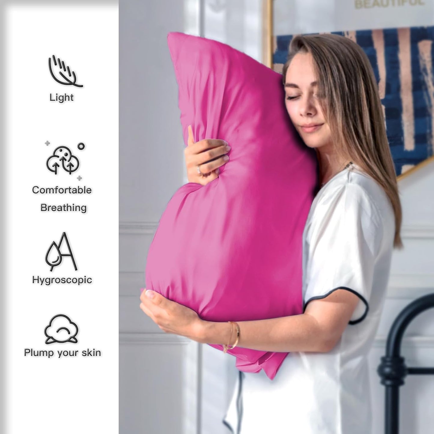 Mulberry Silk Pillow Cases for Hair and Skin Queen Size Silk Pillowcase with Zipper Soft Breathable Smooth Cooling Satin Silk Pillow Covers for Sleeping (Hot Pink,20"X 30",1Pcs)