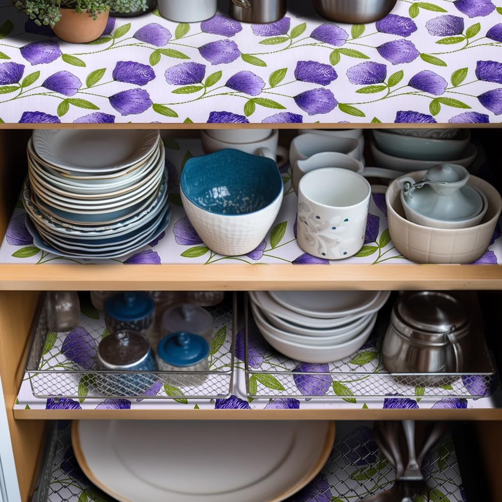 2 Rolls 12" W x 120" L Floral Drawer and Shelf Liner for Cabinets, Non-Adhesive Strong Grip Non-Slip Flower Shelf Cabinet Kitchen Shelf Liners for Kitchen Cabinets