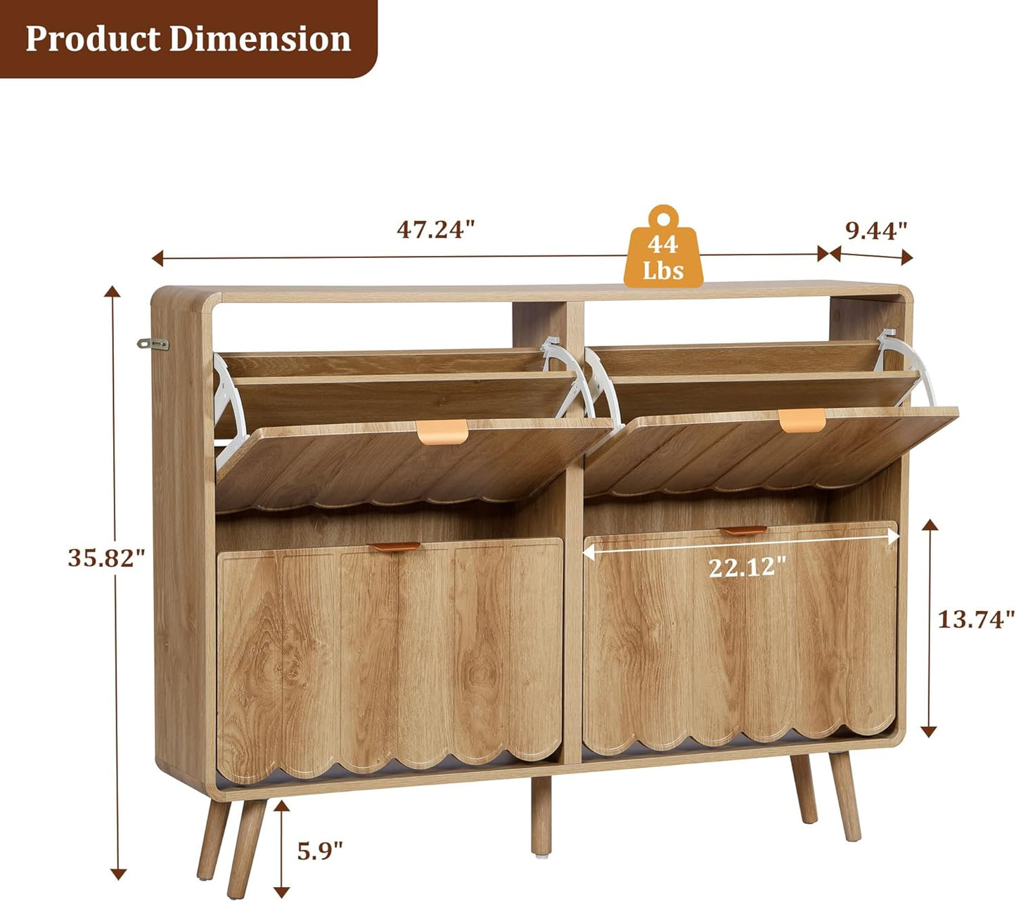 ORRD Shoe Storage Cabinet for Entryway with 4 Flip Drawers, Freestanding Narrow Wood Shoe Cabinet with Wave Panel, Hidden Shoe Organizer for Foyer, Hallway (Natural)