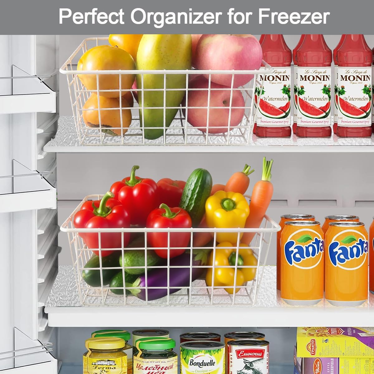 4 Pack White Wire Baskets for Organizing Office Wire Storage Basket White Metal Storage Baskets for Pantry Kitchen Bins Freezer