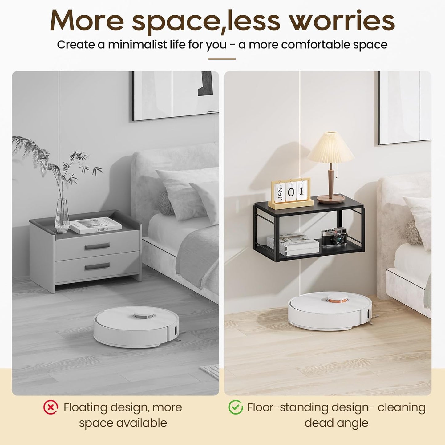 Floating Nightstand Set of 2, Wood Bedside Shelf Wall Mounted Nightstand, Floating Bedside Table for Bedroom, Living Room, Bathroom, Kitchen, Office (Black)