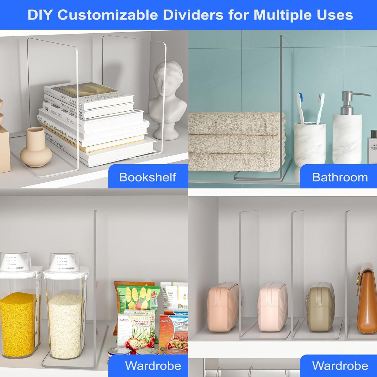 OKPOW Shelf Dividers Closet Organizer - 12" Tall X 9" Deep Acrylic Clear Sturdy Separate for Clothes Purse - Adjustable Space Saver Easy Install for Home Organization Enthusiasts 8 Pack
