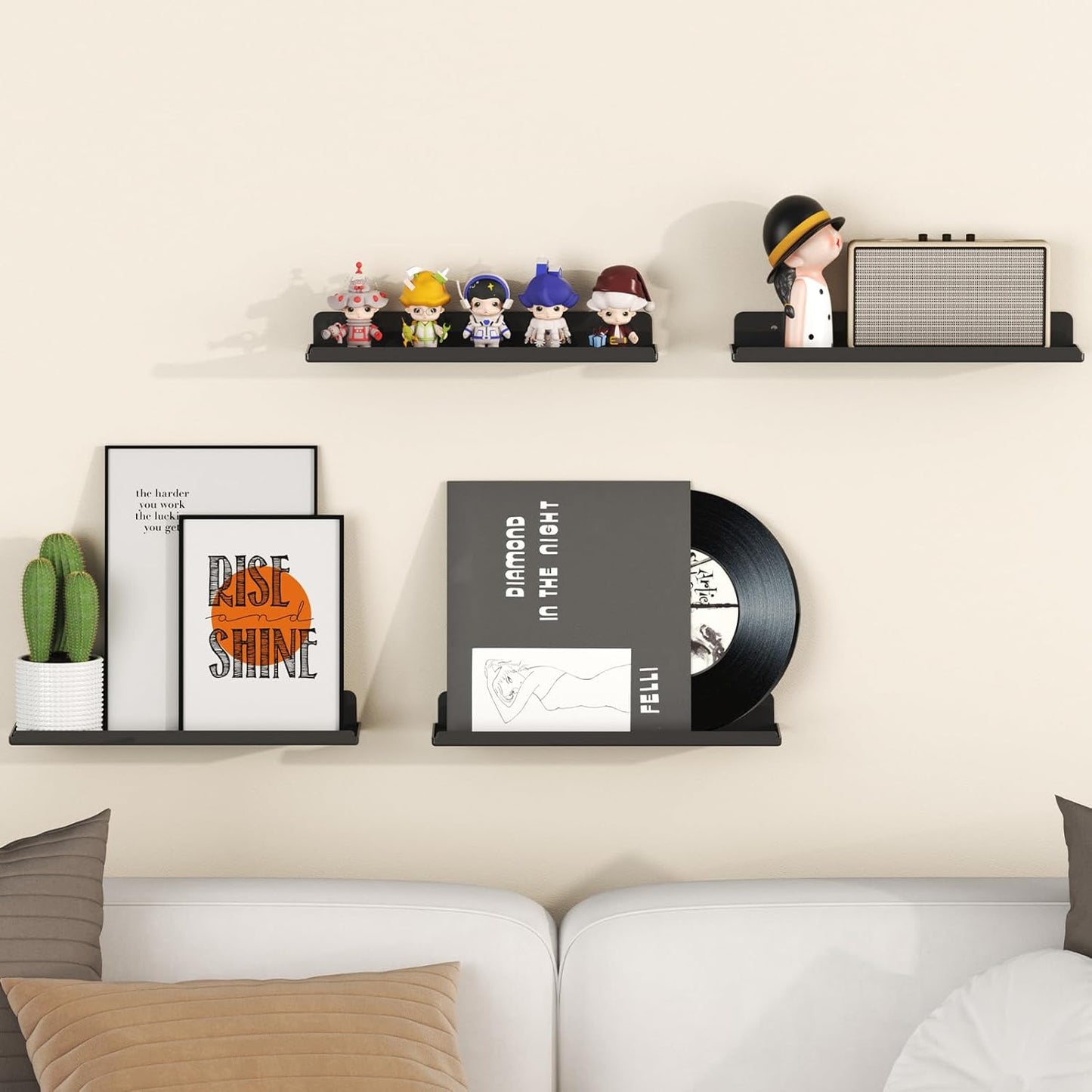 Lifewit Floating Shelves for Wall, 10 Pack Black Acrylic Shelf 15" Room Decor for Bookcase/Vinyl Record Display/Photo/Picture in Bedroom, Living Room, Bathroom, Kitchen Storage and Organization