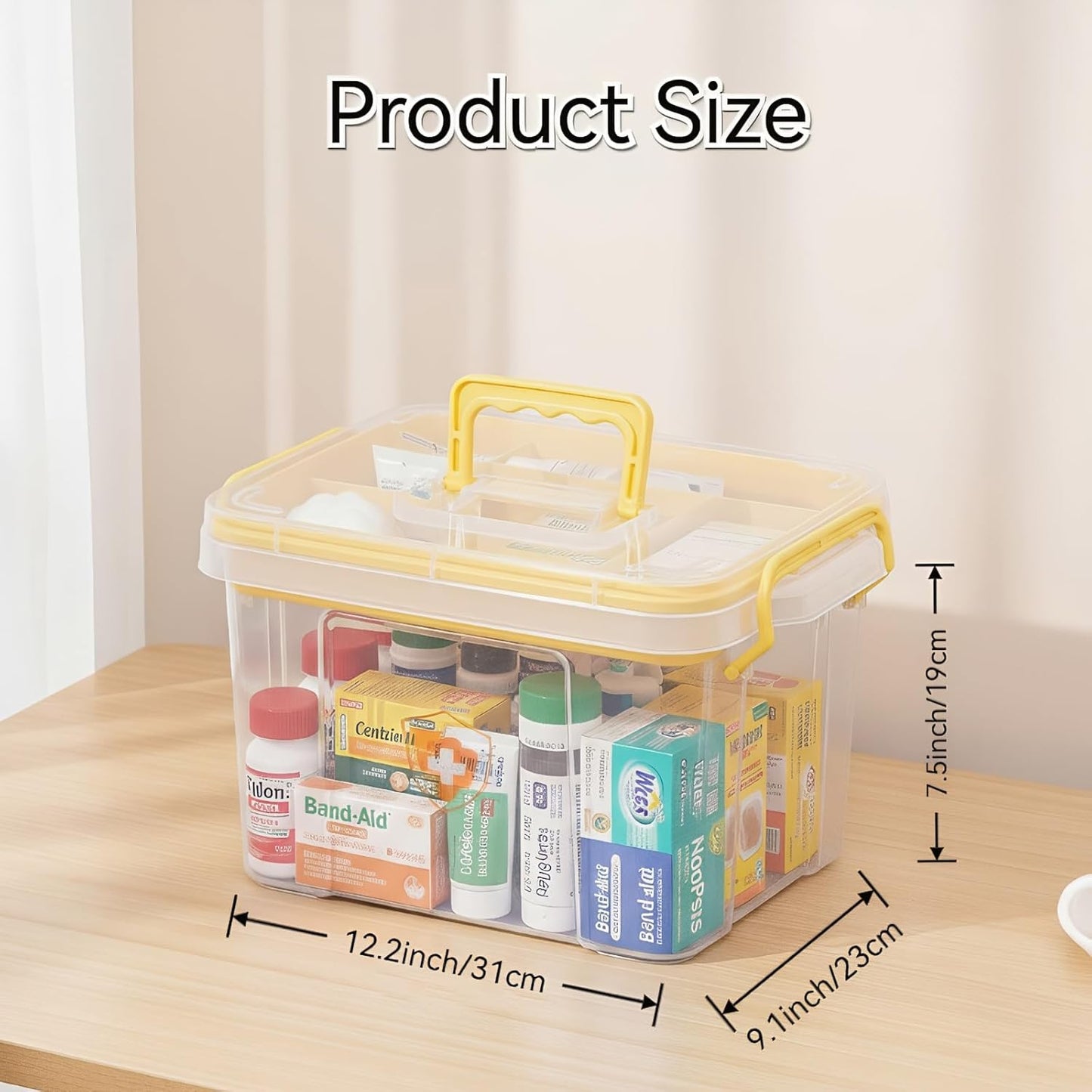 Pulseplay Clear Storage Box Container with Handle Medicine Organizer Box with Removable Tray Multipurpose Medicine Container Chest