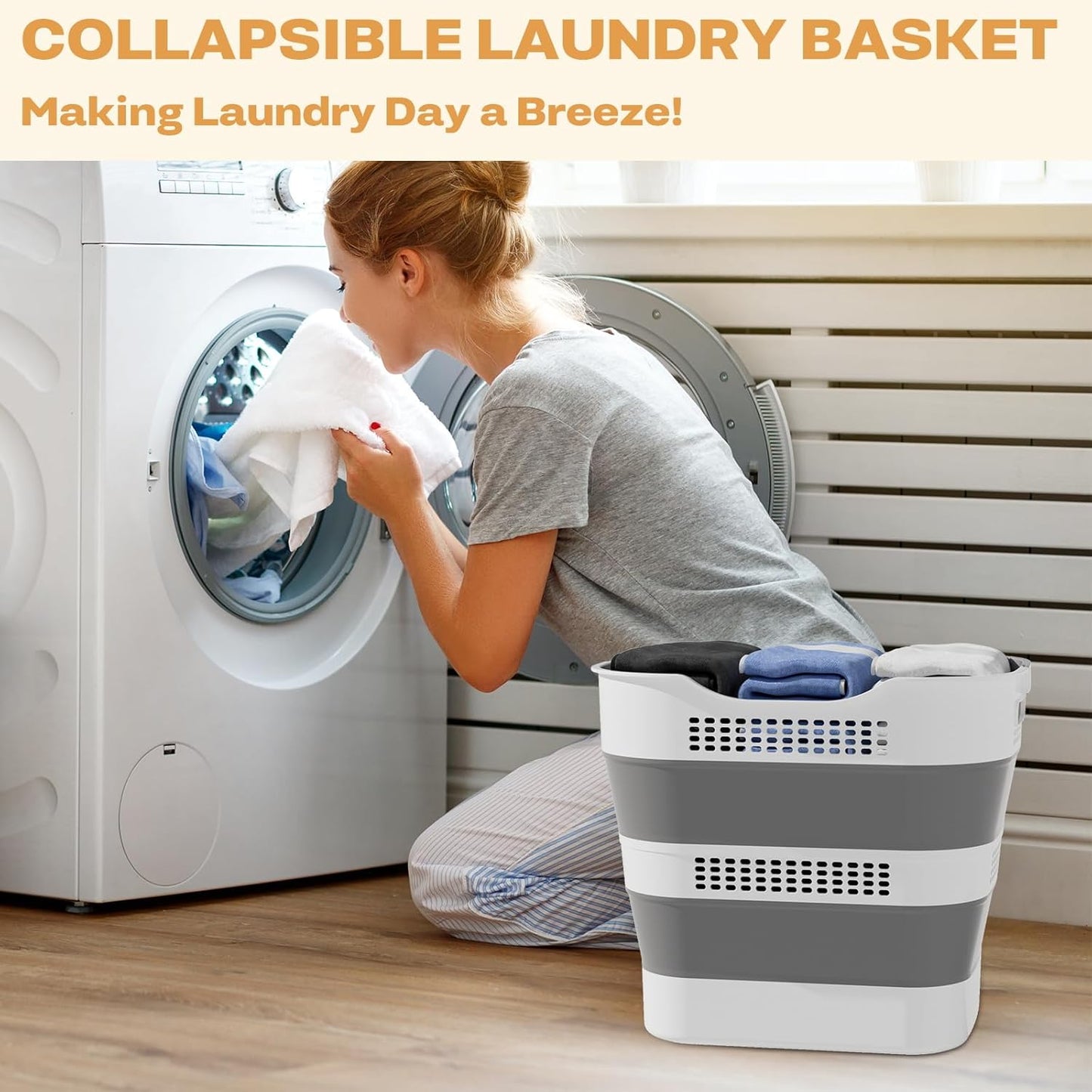 43L+43L Collapsible Laundry Baskets plastic, Pop Up Laundry hamper/Storage Container, Foldable Laundry Basket with Handles, Durable,Space Saver (Grey, 2 Packs)